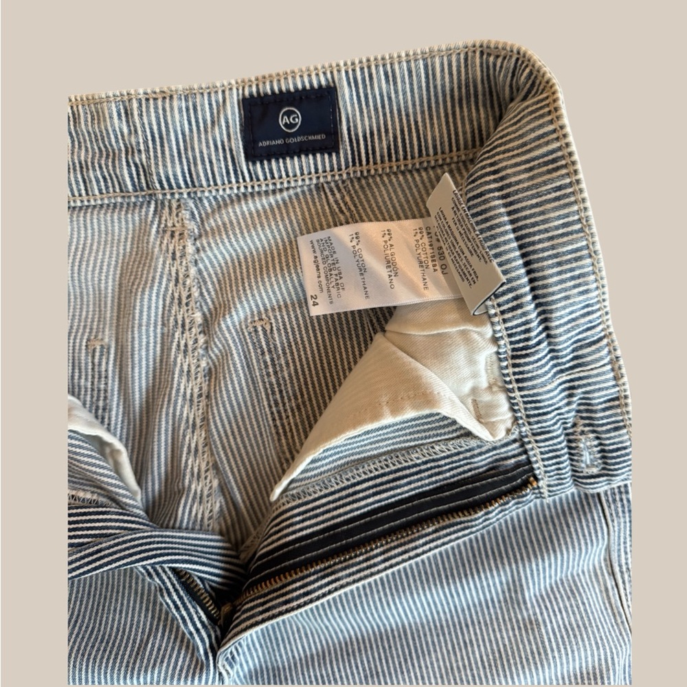 Ag Adriano Goldschmied Striped Denim Trousers in Blue and White - Picture 4 of 4